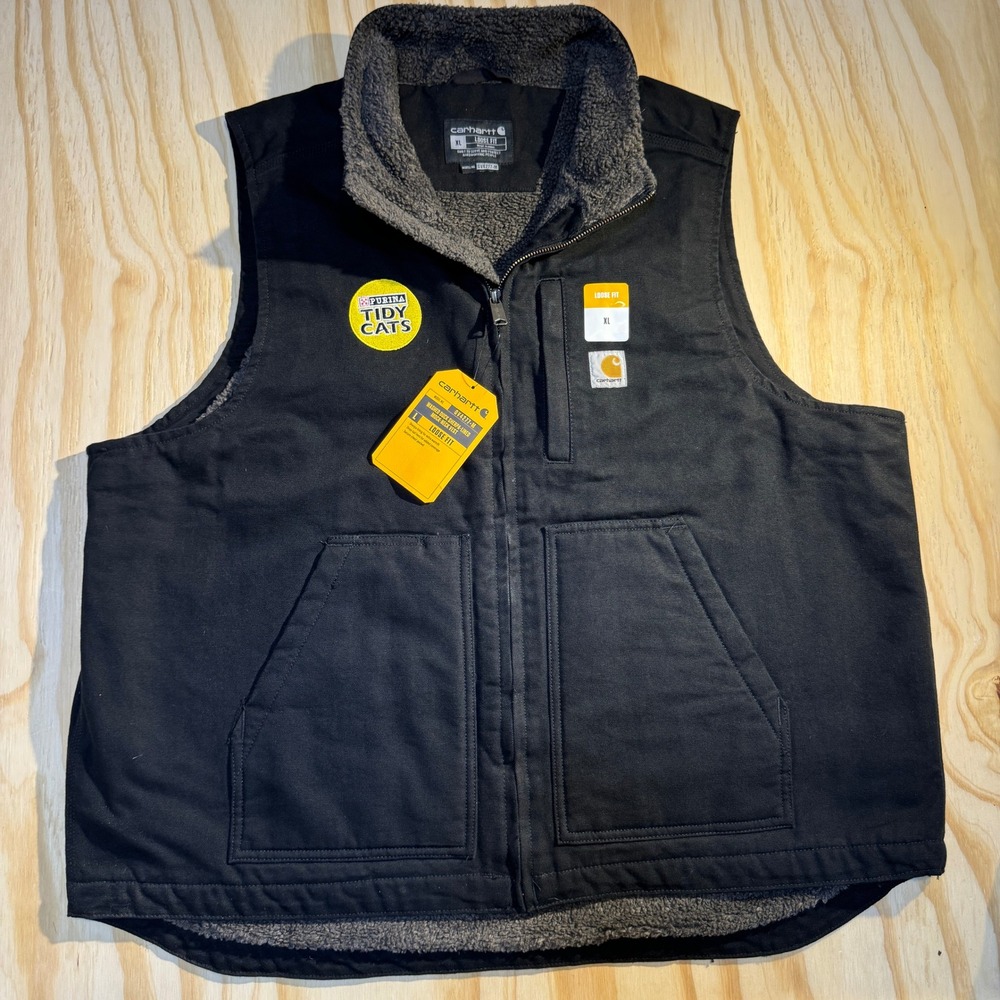 Carhartt Men's Mock Neck Sherpa Lined Duck Vest Tidy Cats Black XL NWT